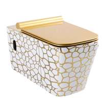 Gold Color Wall Mounted  Bathroom Rimless Square Shape Wall Hung Toilet