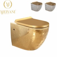 MEIYANI LUXURY BATHROOM  PLATE  GOLD SEAT COVER WASHDOWN RIMLESS GOLDEN WALL HUNG TOILET