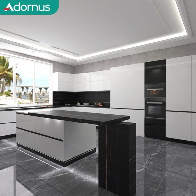 Adornus white metal guangzhou movable german high quality rv tempered glass lacquer wall kitchen cabinet for sale